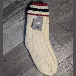 Hunter Slipper Socks – Cream w/ Red & Navy Trim – Plush Fleece Lined – OS – NWT